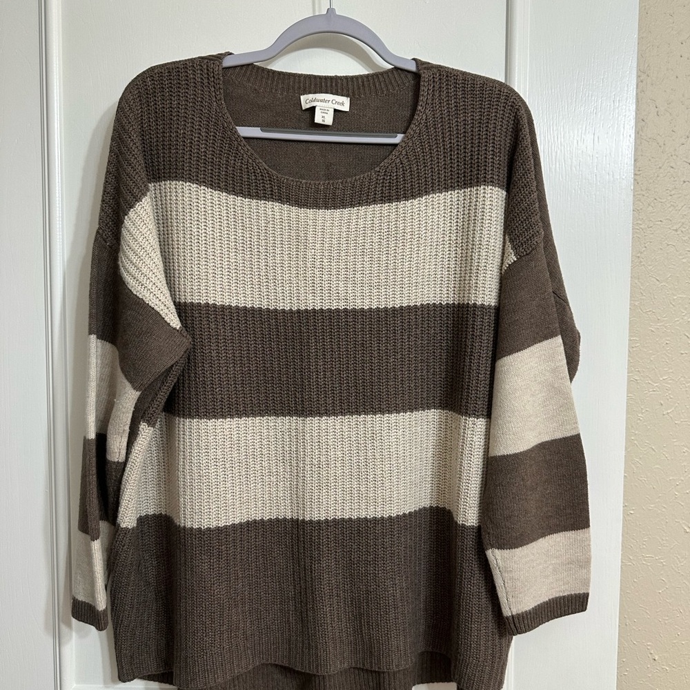 Oversized Striped Taupe and Cream Women’s Sweater size XL/16
